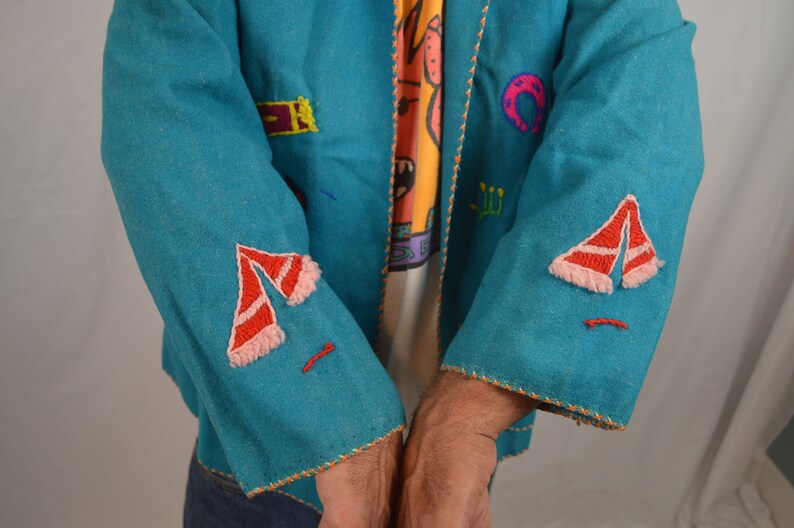 Made in Mexico WOW 1950s 50s Mexican Vintage Hand Embroidered Wool Shirt Jacket