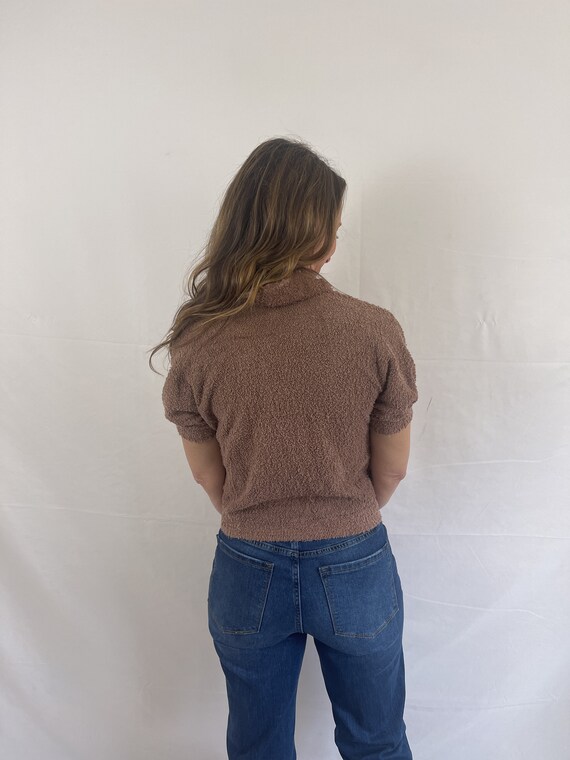 Vintage 1980s 1980s Fun Brown Textured Top Shirt … - image 5