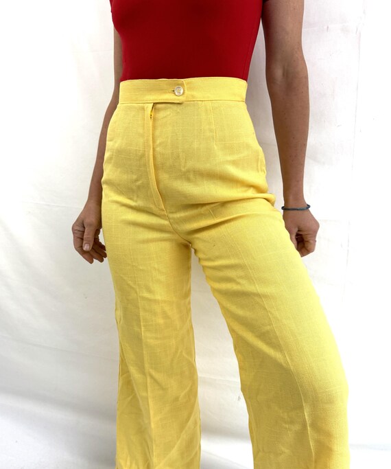 Vintage 1970s 70s Yellow Kolortron Wide Leg Legge… - image 2