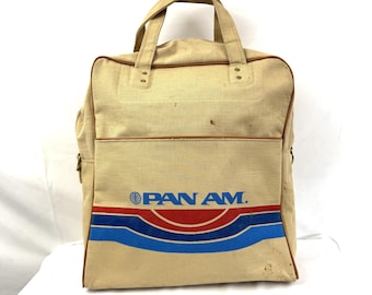Vintage Pan Am Airlines Flight Attendant Pilot Beige Canvas Carry On Tote Travel Bag