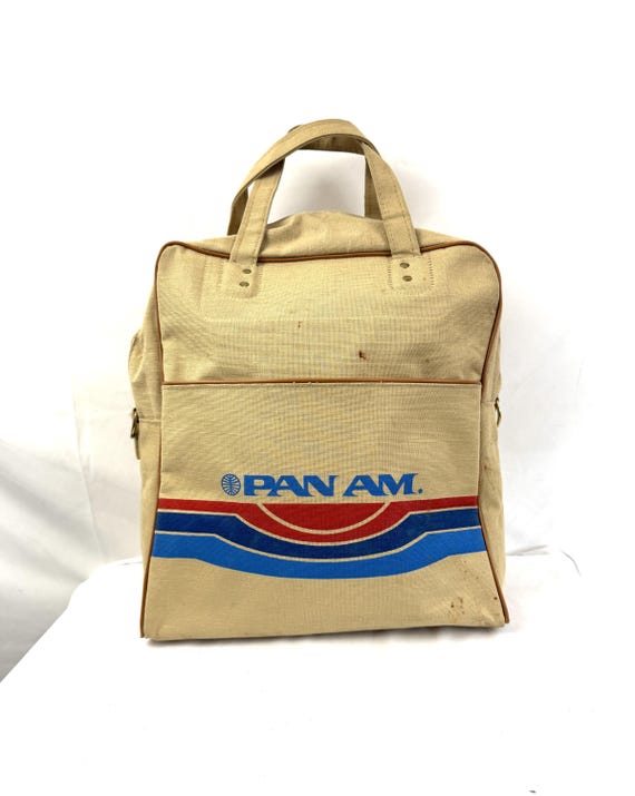 Vintage Pan Am Airlines Flight Attendant Pilot Beige Canvas Carry