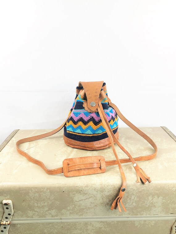 Mini Vintage Ethnic Woven and Tooled Leather Purse Tote | Etsy