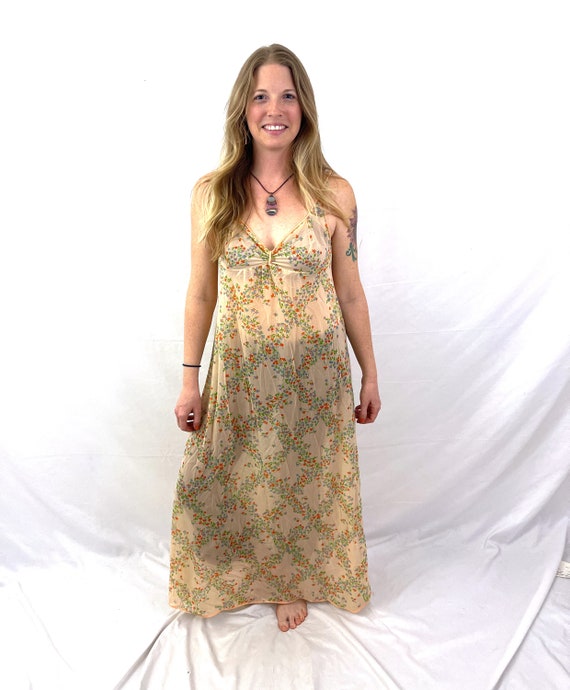 Vintage 1960s Floral Maxi Lingerie Nightgown Semi… - image 2