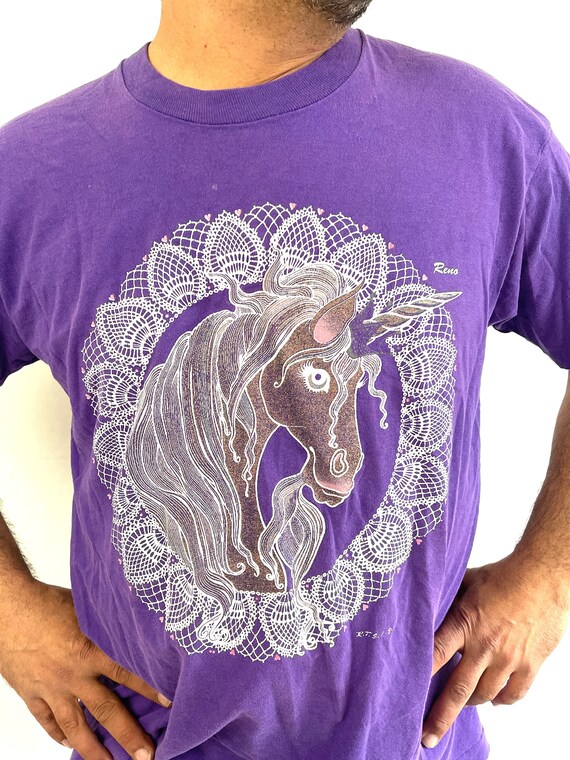 Vintage 80s 90s Unicorn Sparkles Purple Tee Shirt… - image 4