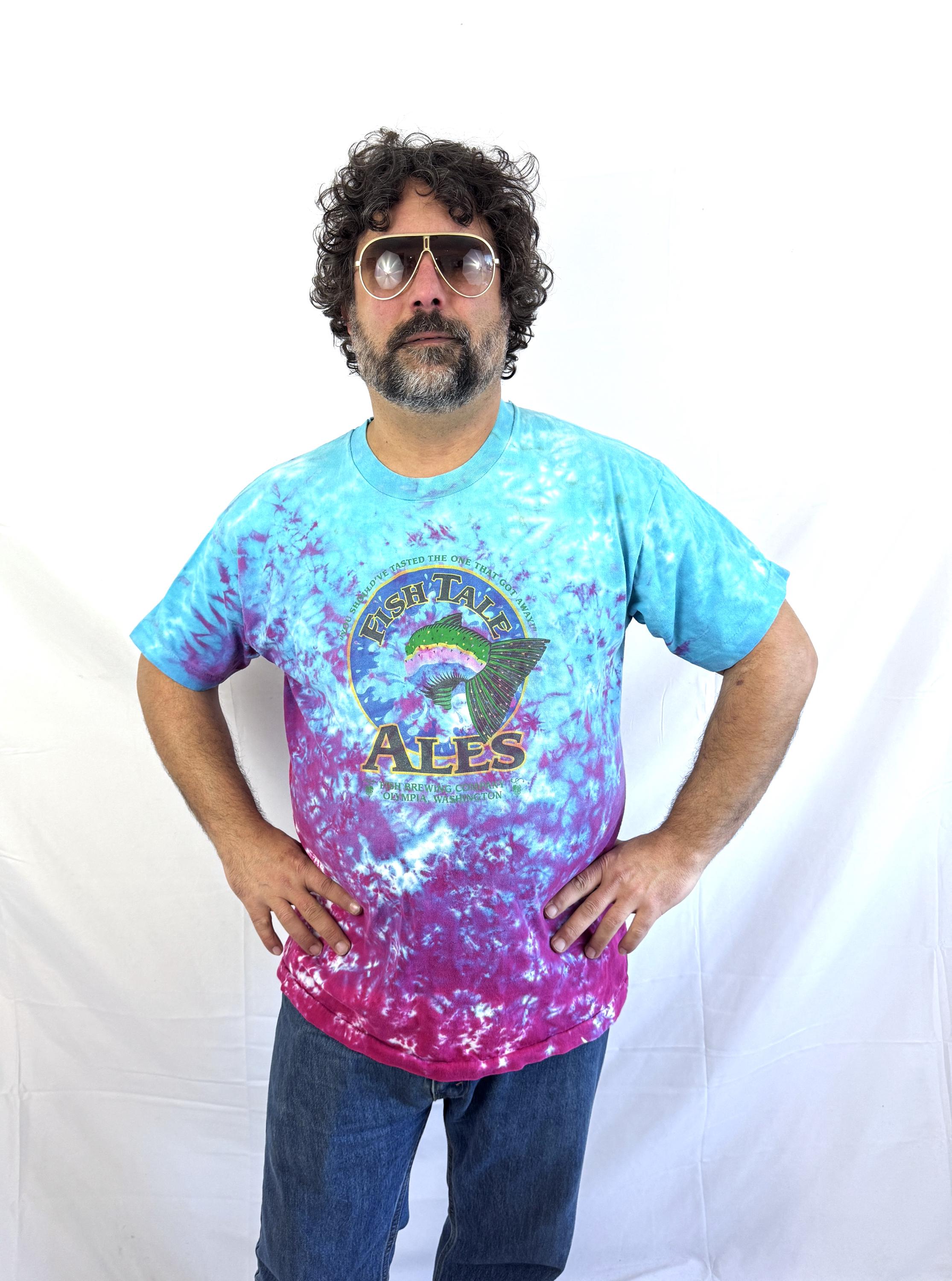 Vintage 1990 90s Tie Dye Shirt Tshirt Tee - FISH TALES Ales