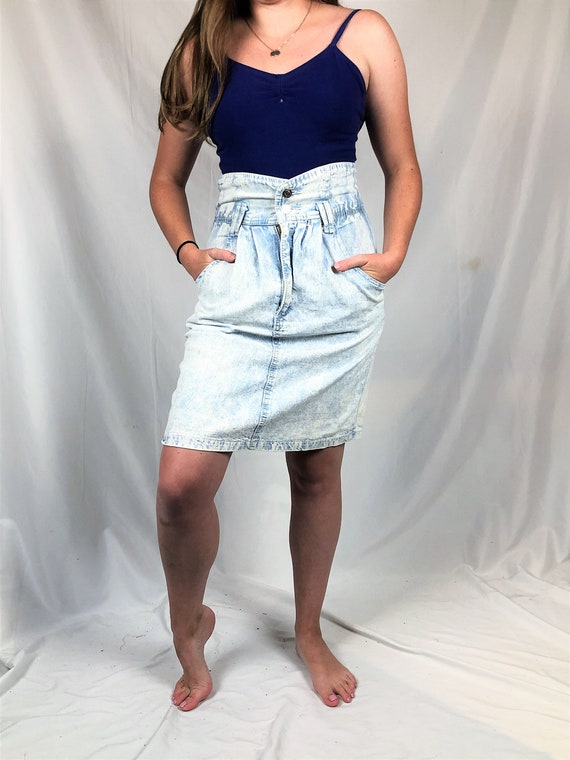 Vintage 80s Denim Acid Wash Skirt by Prezzia