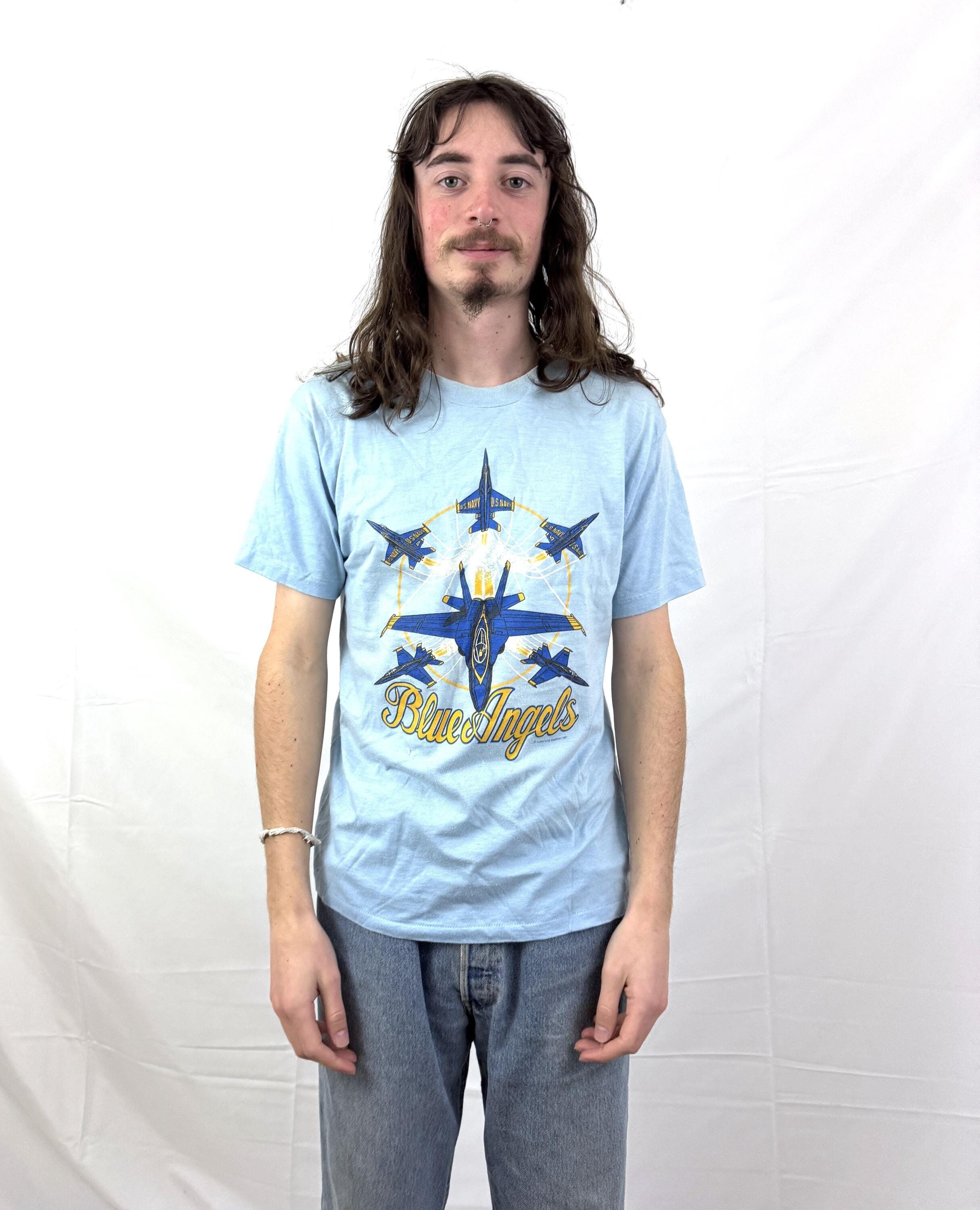 Vintage 1980s 80s 1987 Blue Angels United States U.S. Navy Jet Tee