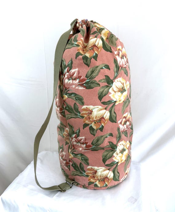 Vintage 1990s 90s Cotton Rucksack Pink Large Floral B… - Gem