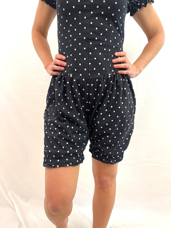 Vintage 80s 1980s Black White Polka Dot Fun Summe… - image 2