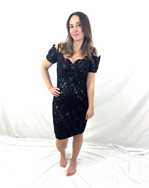 black sparkly cocktail dress Vintage 1980s 90s Sequin - Karen Lucas for Niki Rubin Red Dress With Size:XXXLT allpromo Short 100% polyester Fit Type