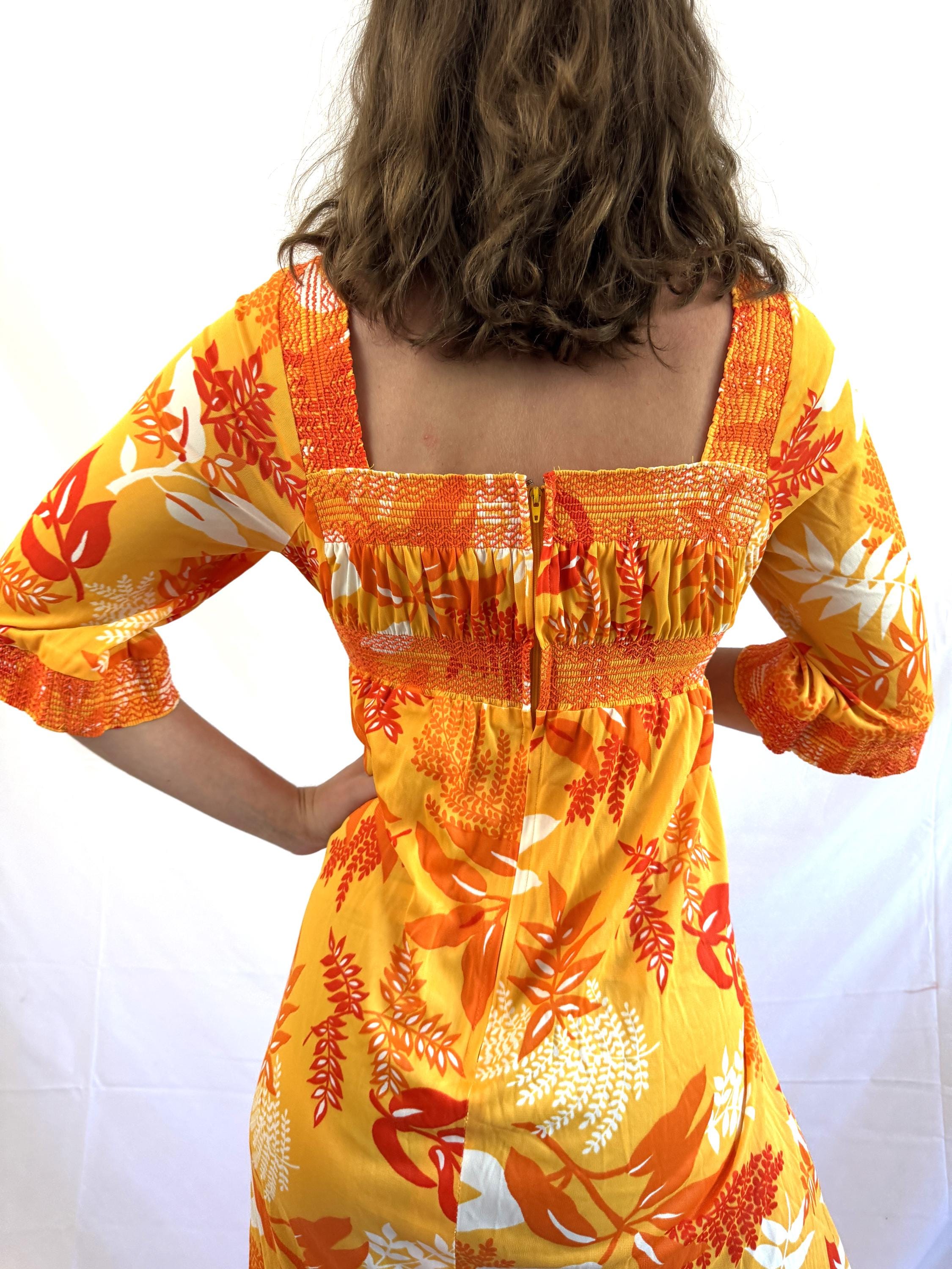 Vintage 1970 70s Fun Hawaiian Floral Tiki Luau Maxi Dress - Young ...
