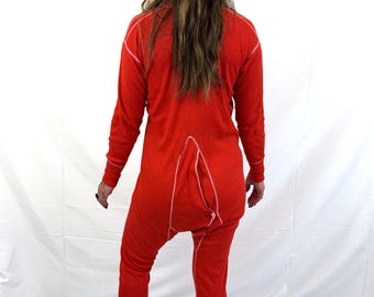 Red Buttoned Flap Pyjamas Vintage Red Munsingwear Cotton Long