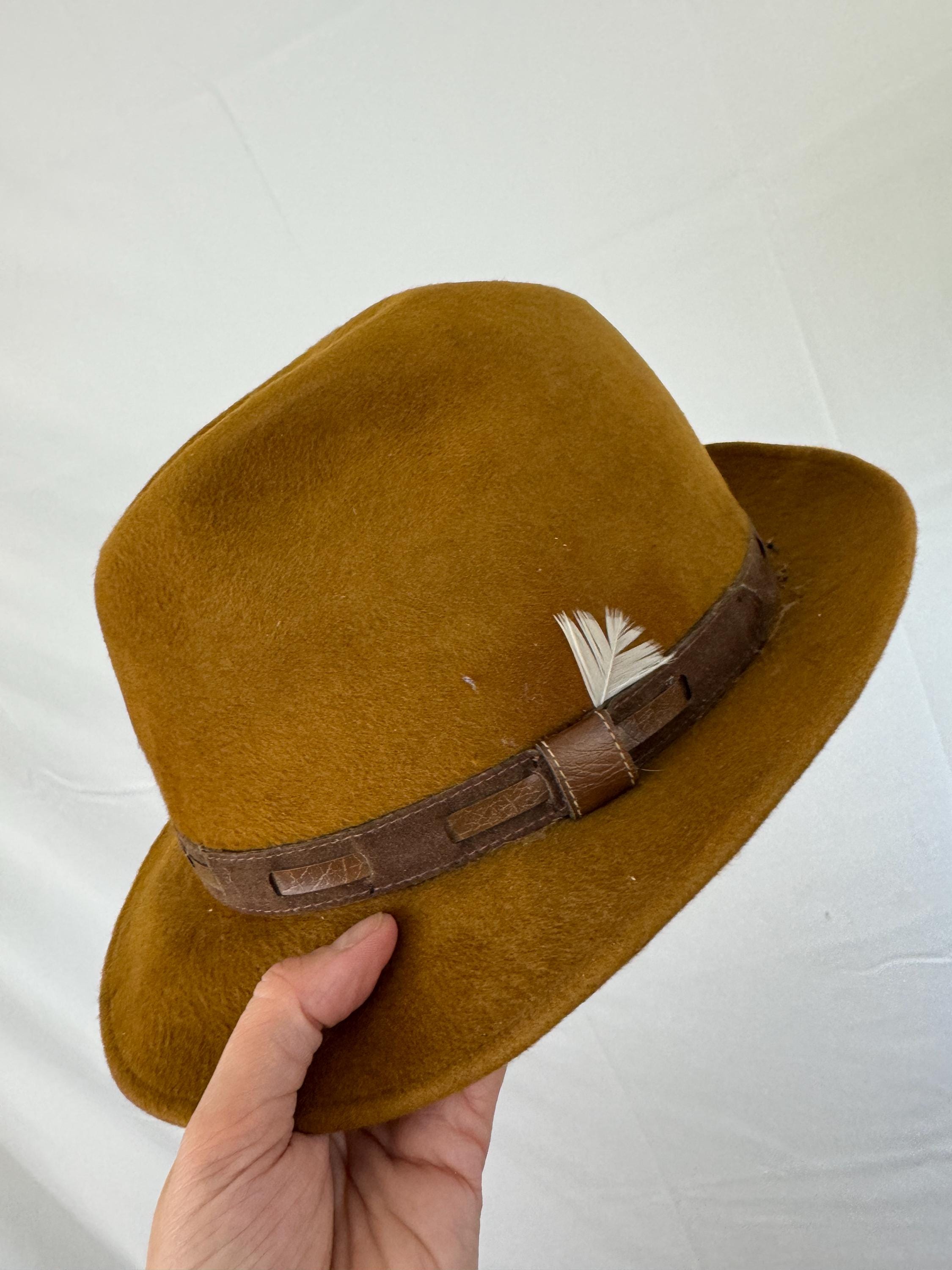 Stetson Brown Distressed Fedora with Feather Trim Chatham Fur Felt Fedora Hat – Village Hat Shop main image 3