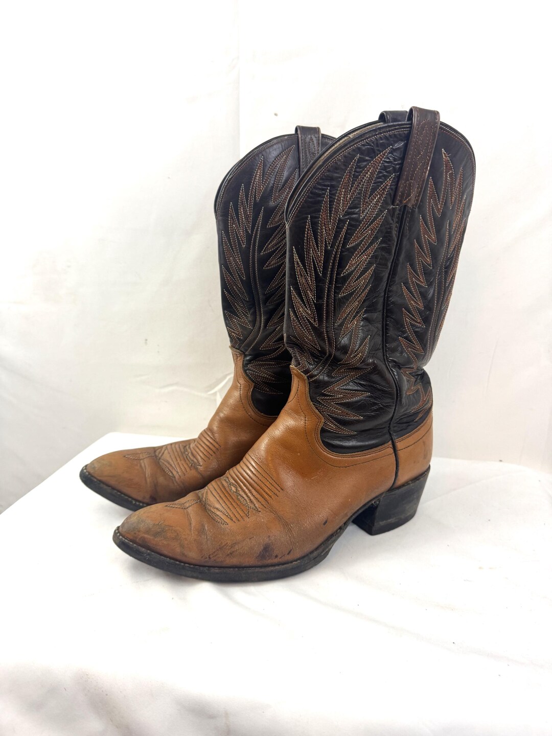 Bottes homme à bout golf en tweed et cuir marron et noir