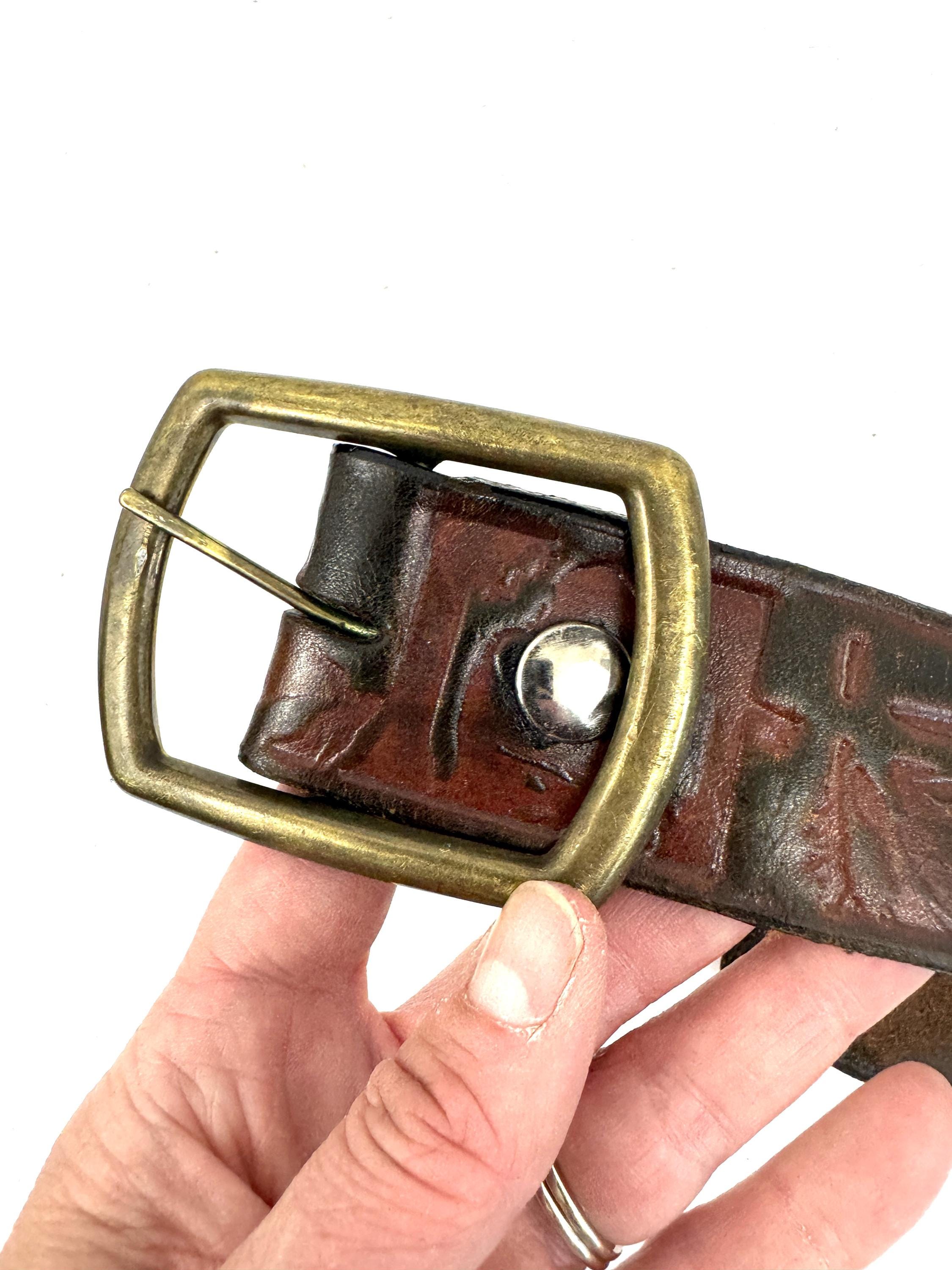 vintage USA made LEATHERROCK tooled leather 43 western  belt Tooled Western Leather Belt for Men Embossed Handmade Full  main image 4