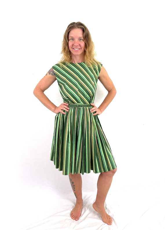Vintage 1970s 70s St. Michael Green Striped Dress