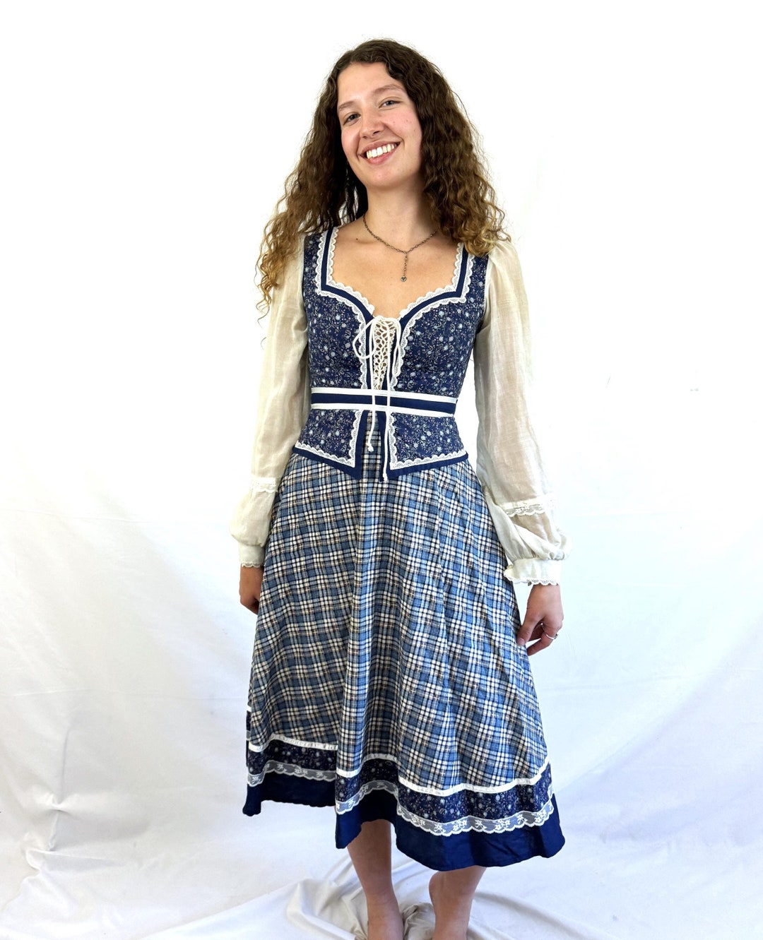 RARE Vintage Gunne Sax by Jessica Mcclintock Calico Plaid Lace Peasant ...