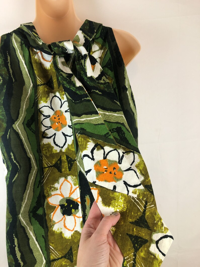 Vintage 1960s Kiyomi Hawaii Tiki Bark Cloth Hawaiian Maxi Dress