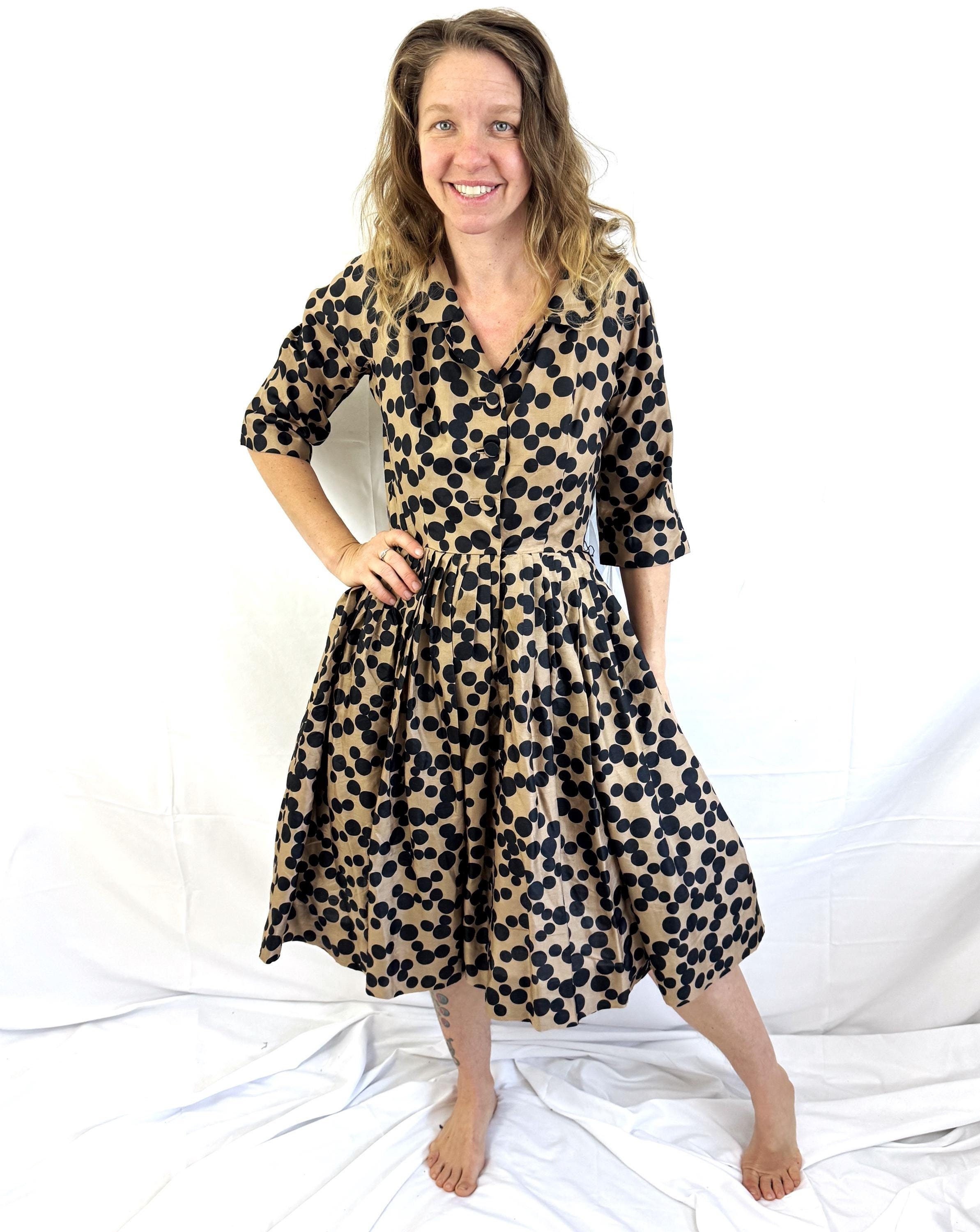 Brown Polka Dot Dress Silk - Etsy Canada