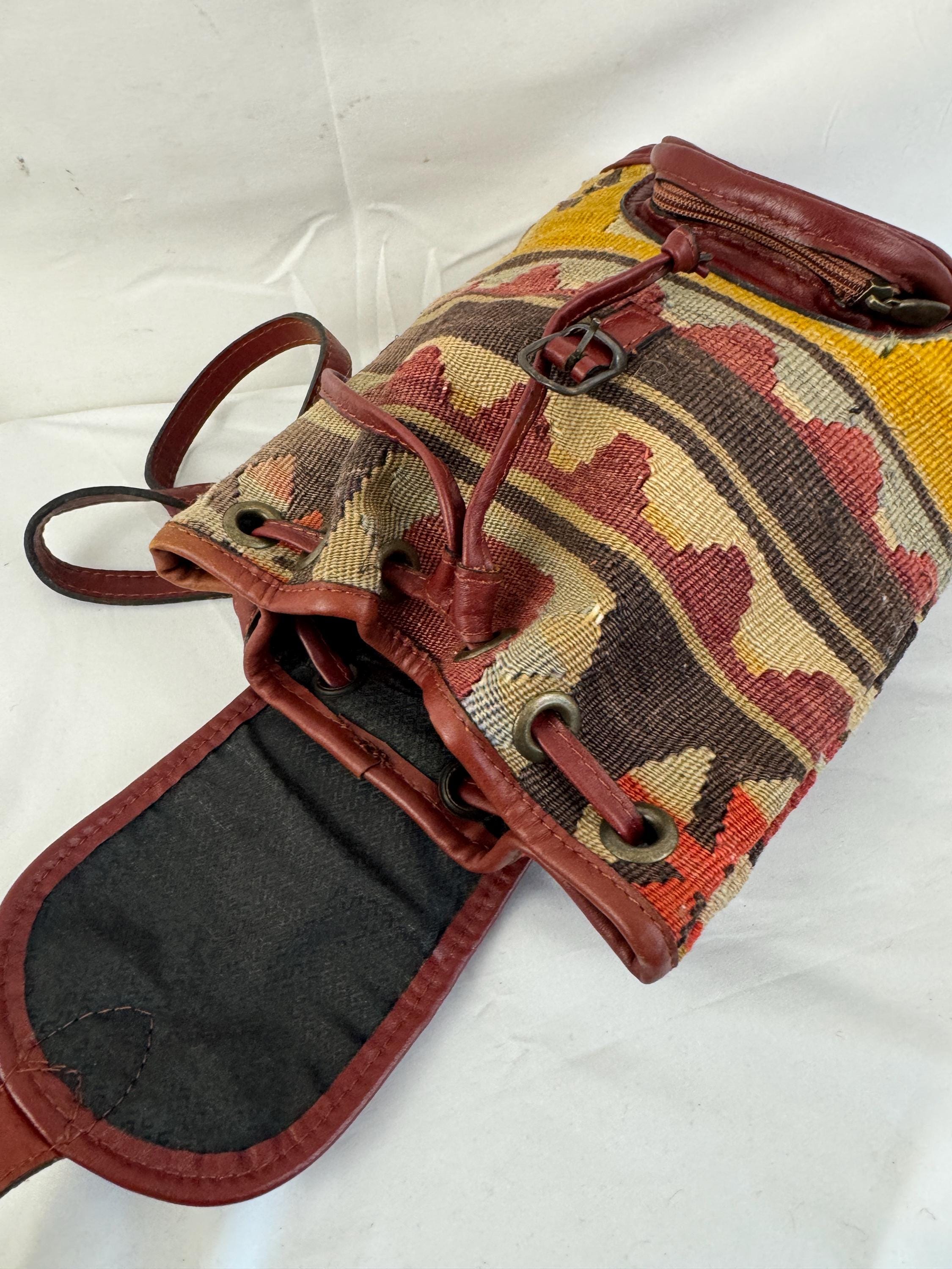 Rare Vintage Leather and Kilim Turkey Woven Mini Backpack Rucksack - Etsy