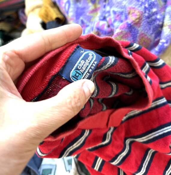 Vintage 1980s 80s Striped Velour Pullover Top - C… - image 6