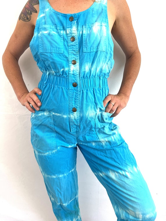 Vintage 80s 1980s Tie Dye Blue Onesie WOW Romper … - image 2