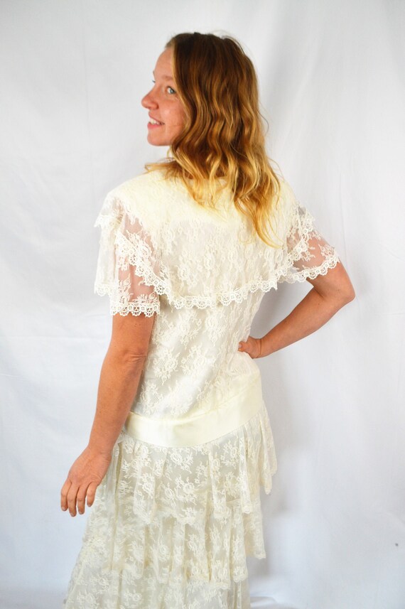 Vintage 1970s White Lace 20s Style Wedding Edwardi