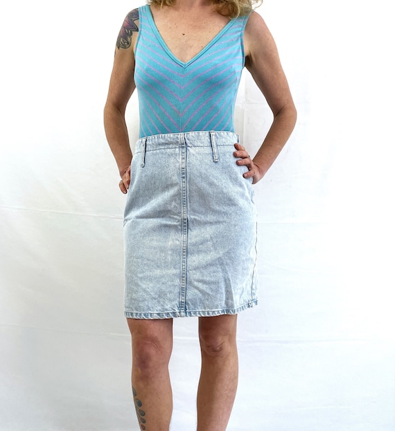 Awesome 1980s Vintage 80s Acid Wash Denim Skirt by