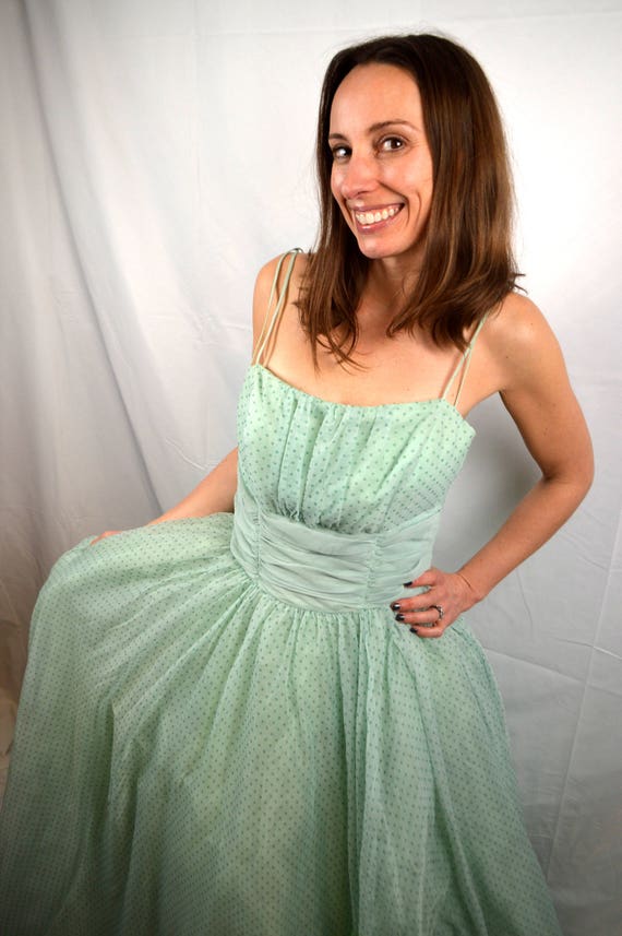 Vintage 1950s Tulle Bombshell Green Polkadot Party