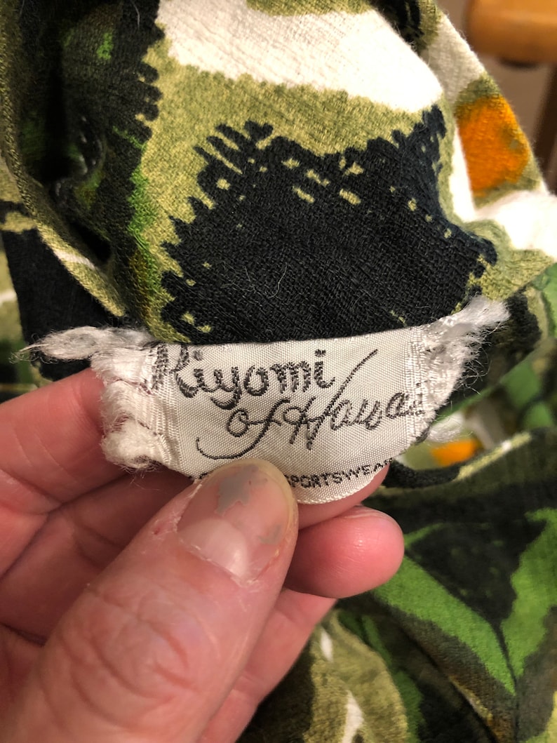Vintage 1960s Kiyomi Hawaii Tiki Bark Cloth Hawaiian Maxi Dress