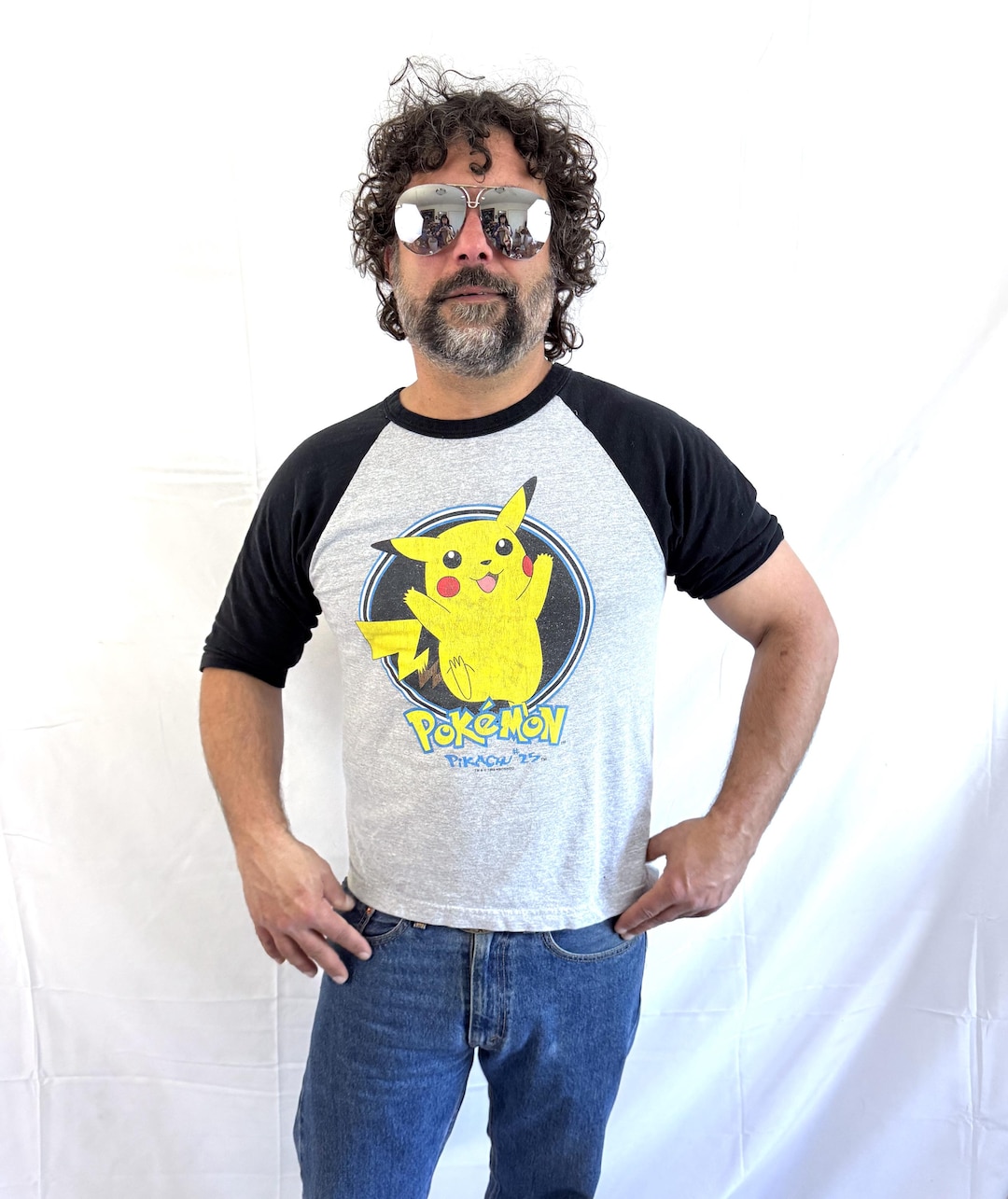 Vintage 1990s 90s 1999 Pokémon Nintendo Pikachu Raglan Gray Tee