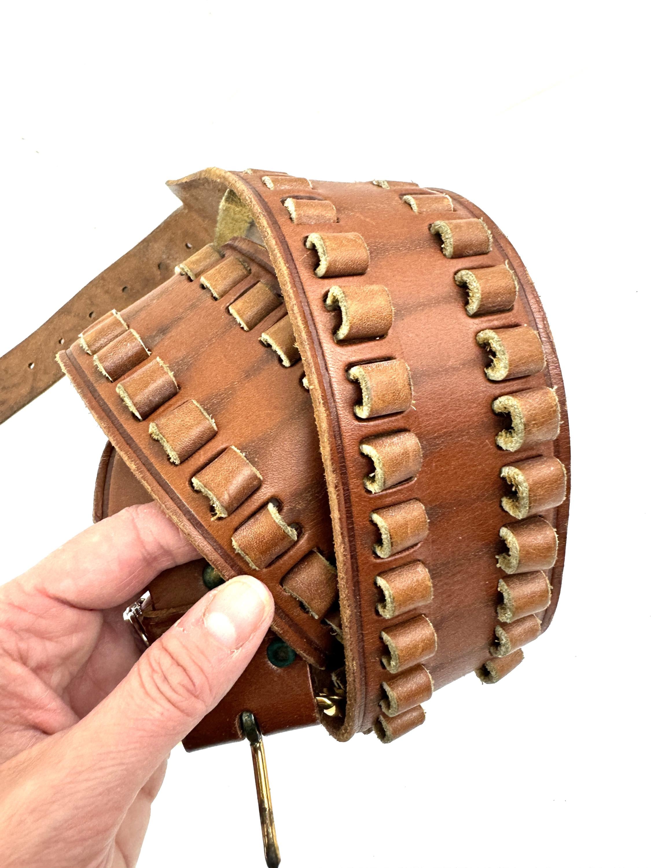 Vintage Leather Ammo Ammunition Holder Bullet Belt - by Black