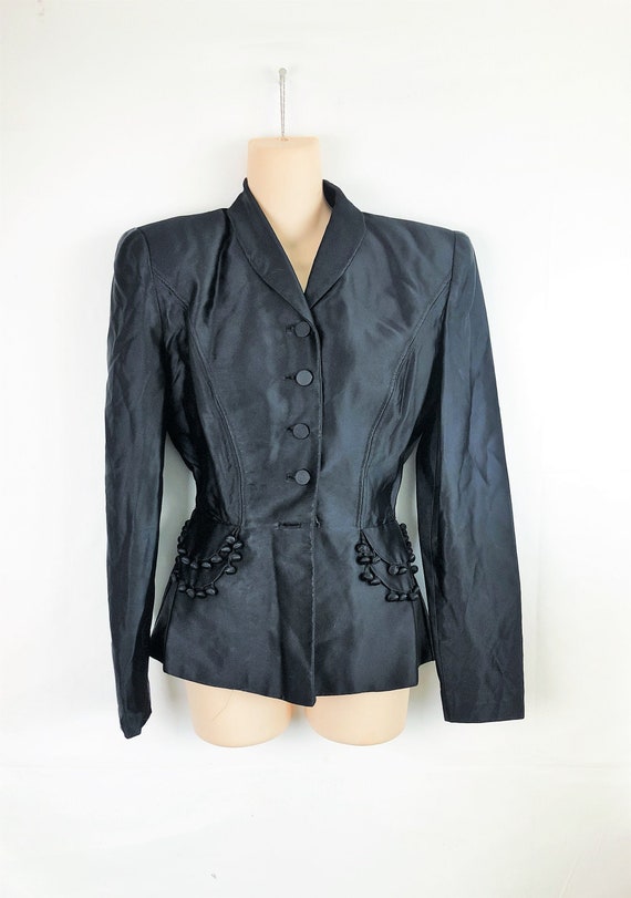 Vintage 1930s 30s Art Deco Black Satin Blazer Jack