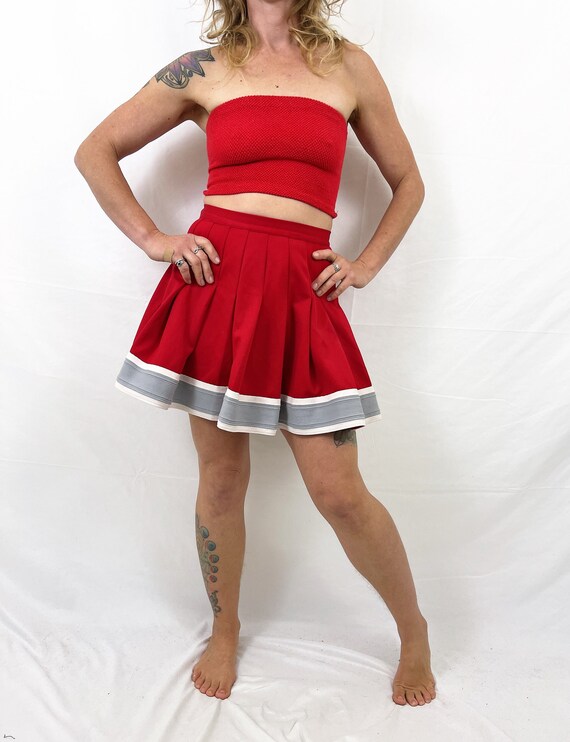 Vintage Red Cheerleading Pleated Mini Uniform Skirt Gem