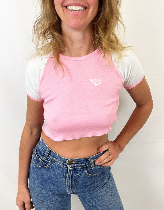 Cute Vintage 80s 1980s Pink Pony Cropped Top Shir… - image 3