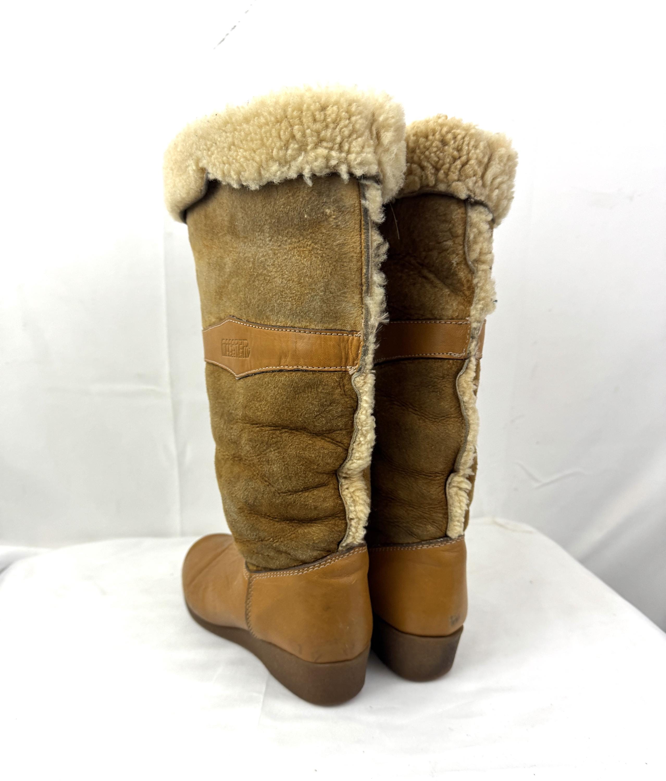 Vintage 70s 1970s RARE Shearling Suede Leather Tall Winter Boots ...