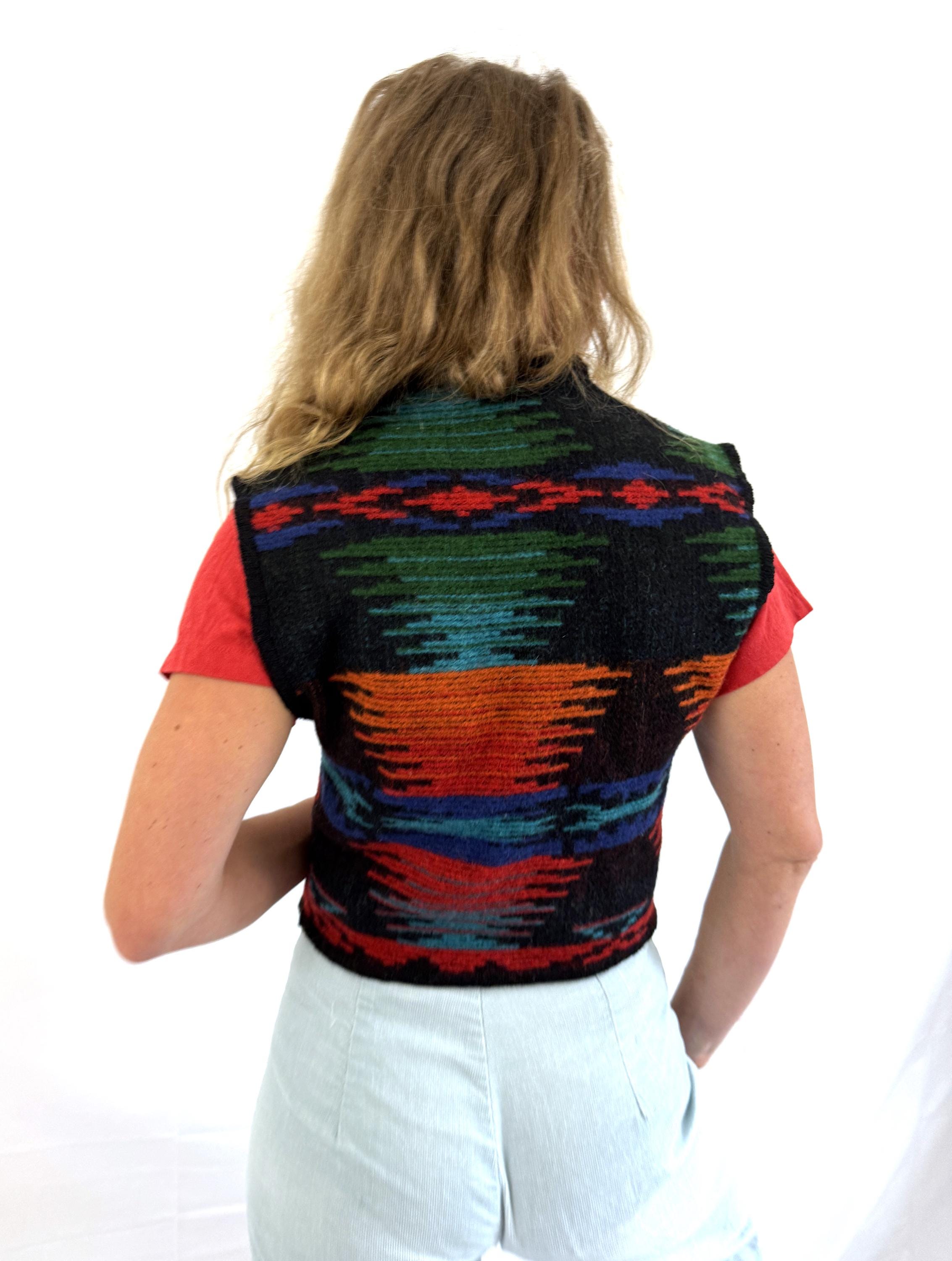 Vintage 1990s 90s Woolrich Wool Vest - Sunset Rainbow Striped