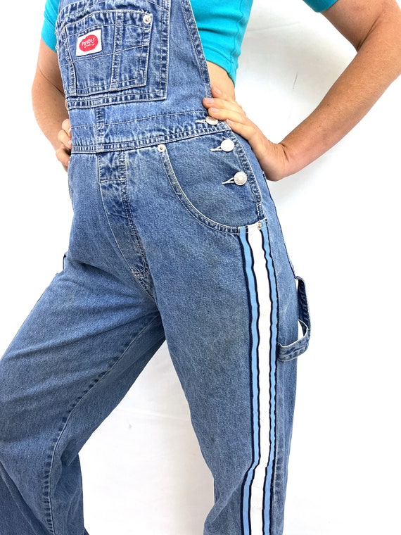 Vintage 90s 1990s Striped Denim Overalls - Revolt… - image 3