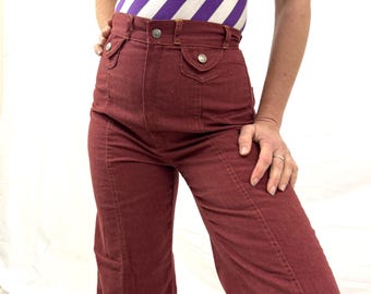 Pantalones de campana vintage de color marrón rojizo de los años 70, raros