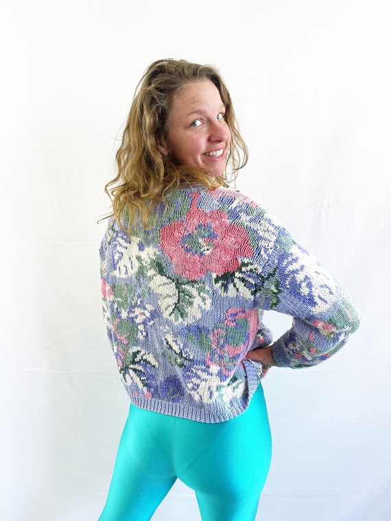 Vintage 90s 1990s Rainbow Floral WOW Cardigan Swea