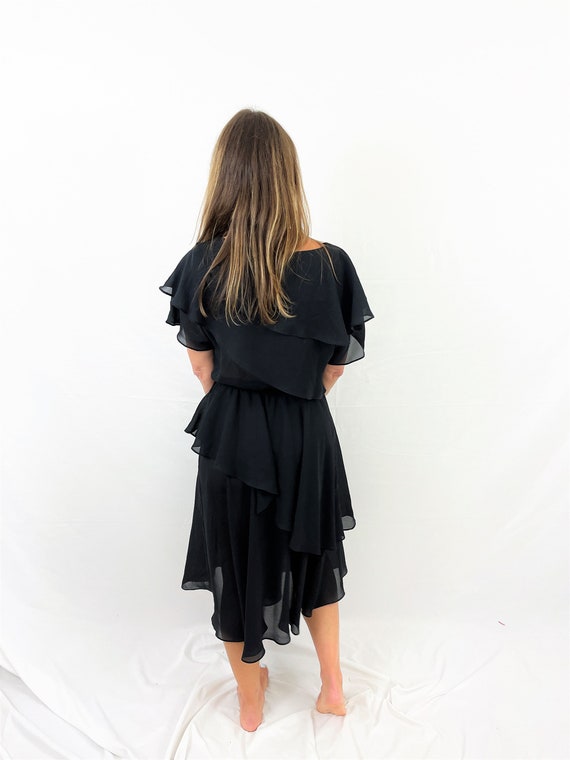 Vintage 70s 80s Black Semi Sheer Ruffled Jodi Cal… - image 4