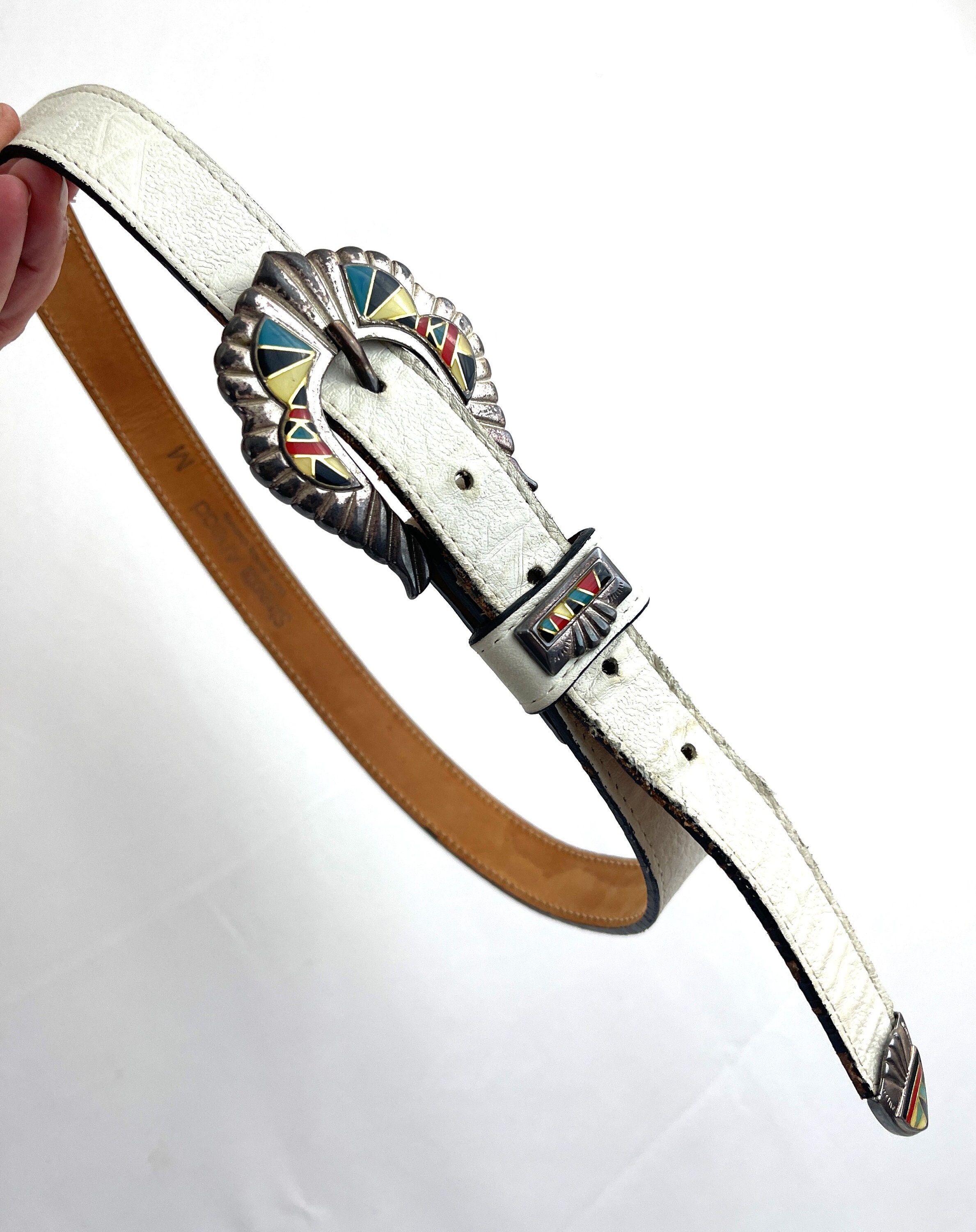 Vtg Streets Ahead Santa Monica 80\'s Thin‎ Ranger Leather Silver Studded Belt Lrg Taylor Belt - Edgy Black Italian Leather Silver Studded Belt  main image 3
