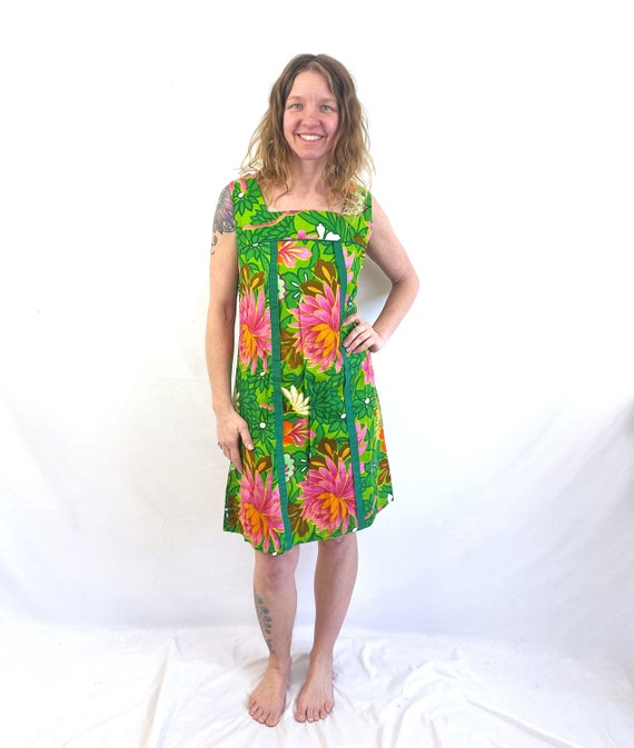 Vintage 1960 60s Hawaiian Karen Ann Mini Barkcloth Dr… - Gem