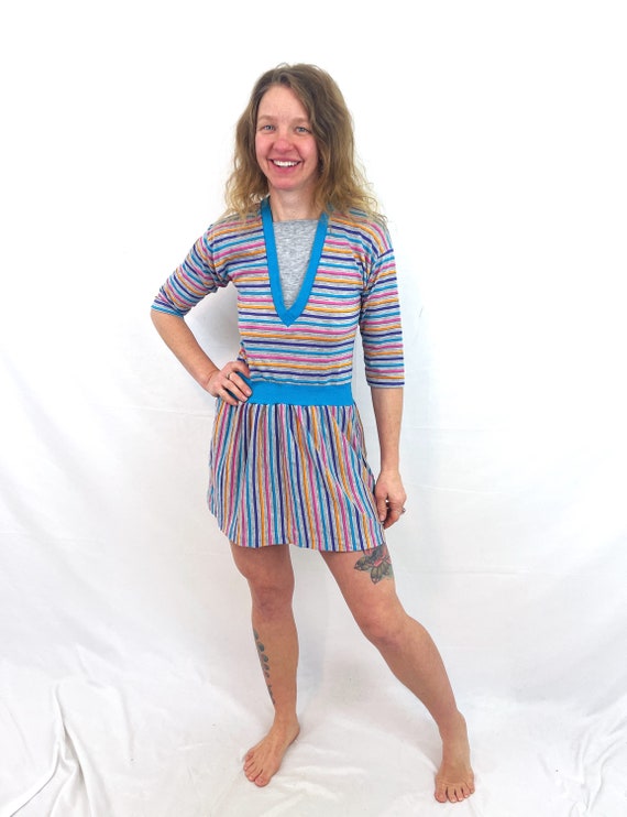 Cutest 70s 80s Striped Rainbow Pastel Summer Dres… - image 3