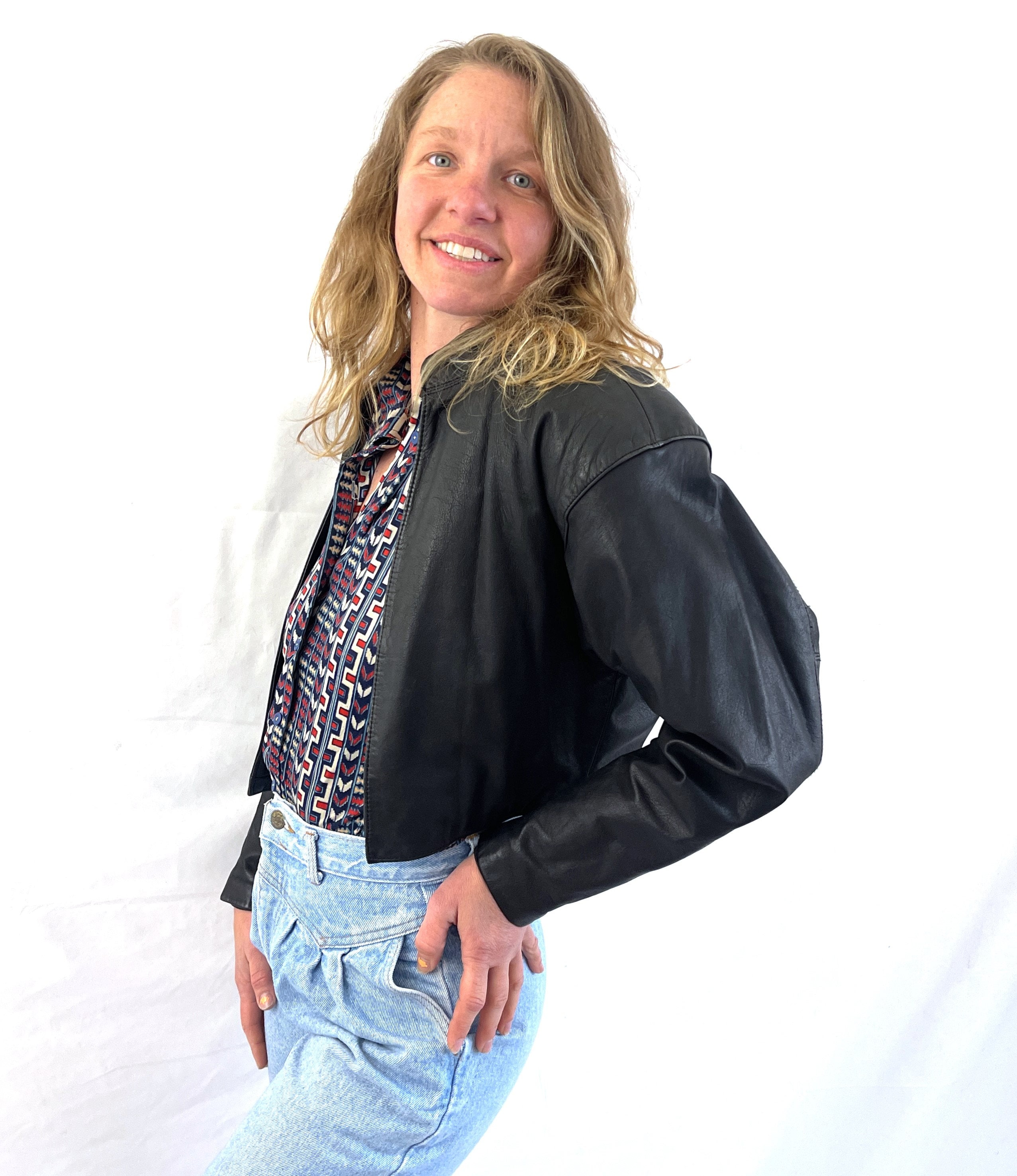 Rare Black Leather Vintage 1980s Cropped 80s Jacket - Tango