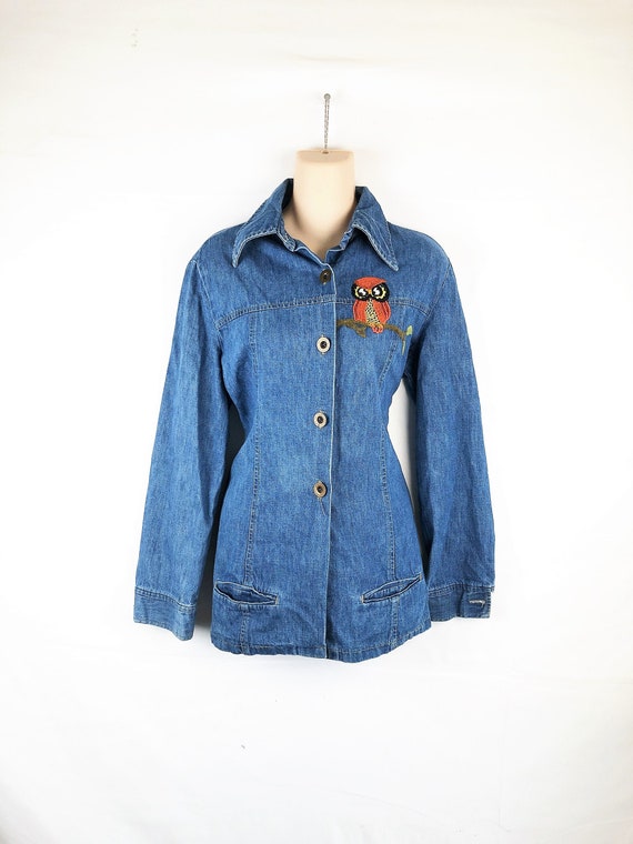 WOW 1970s 70s Owl Embroidered Denim Jacket - By H.