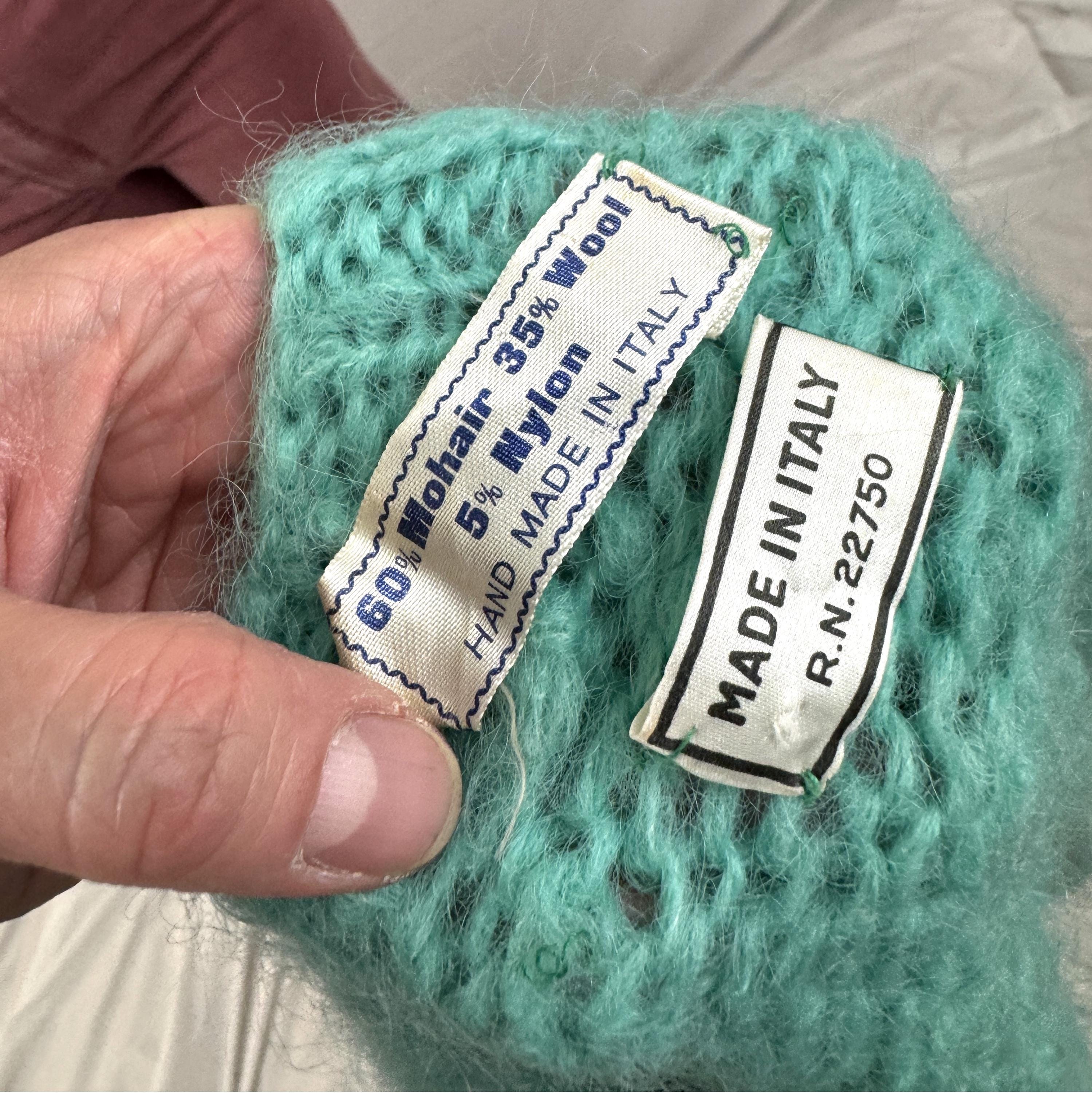 Vintage 1960s 60s Teal Knit Mohair Wool Cardigan Sweater - Made in 
