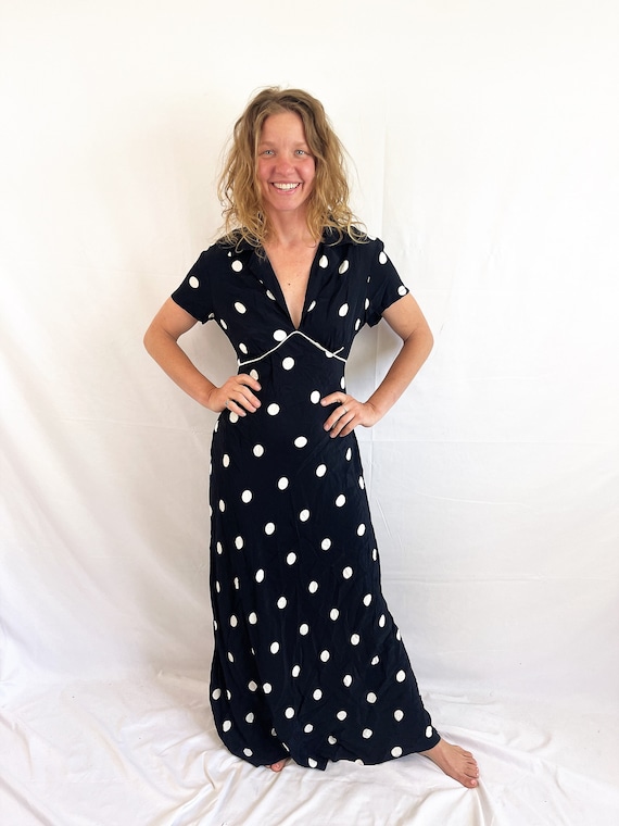 Vintage 1990s 90s Black White BCBG Polkadot Polka 