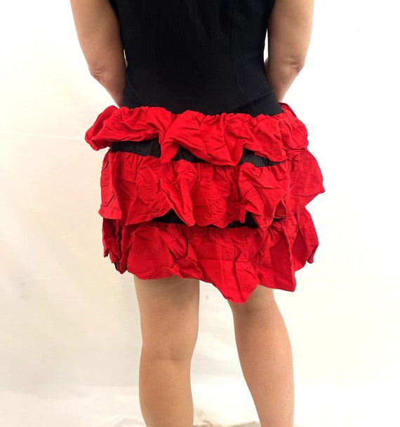 Wow 80s 1980s Black Red Ruffled Mini Party Dress - image 5