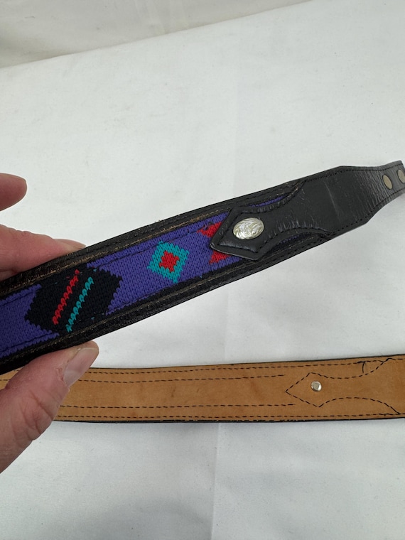 Vintage Leather Rainbow Woven Fabric Belt - Size 36 - Circle  display picture 1
